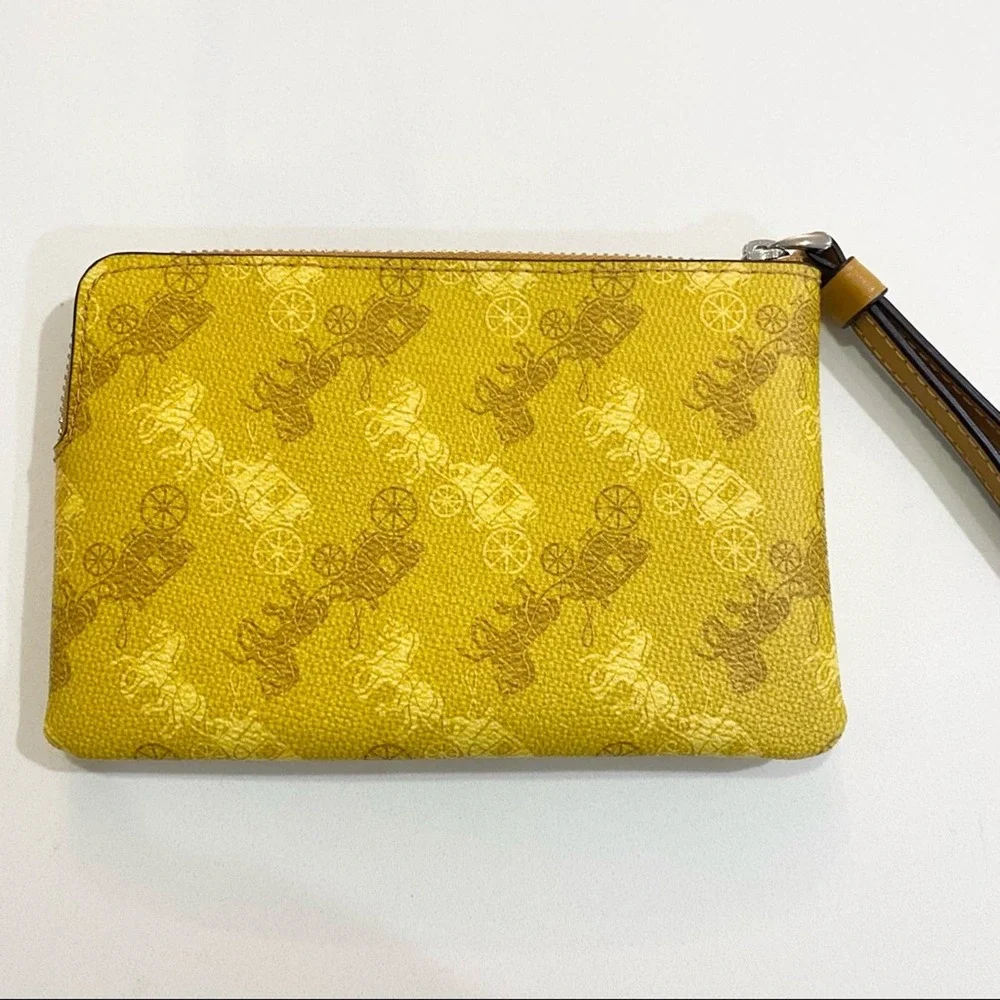 COACH NWOT Corner Zip Wristlet Yellow Logo Wallet Horse Carriage OS
